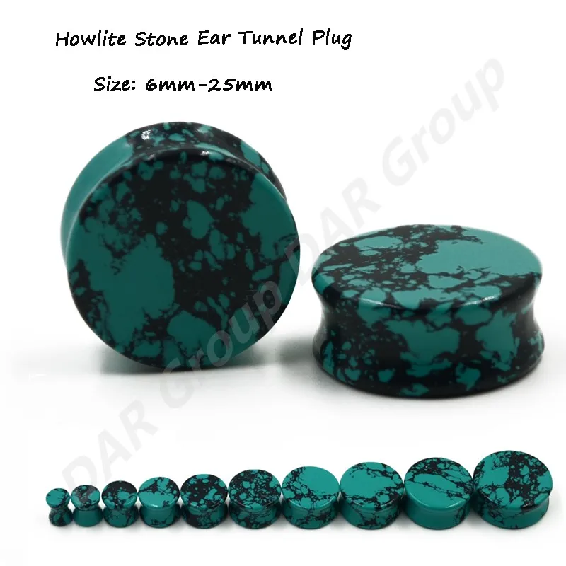 DAR 100pcs Turquoise Teal Howlite Stone Double Flared Ear Flesh Ear