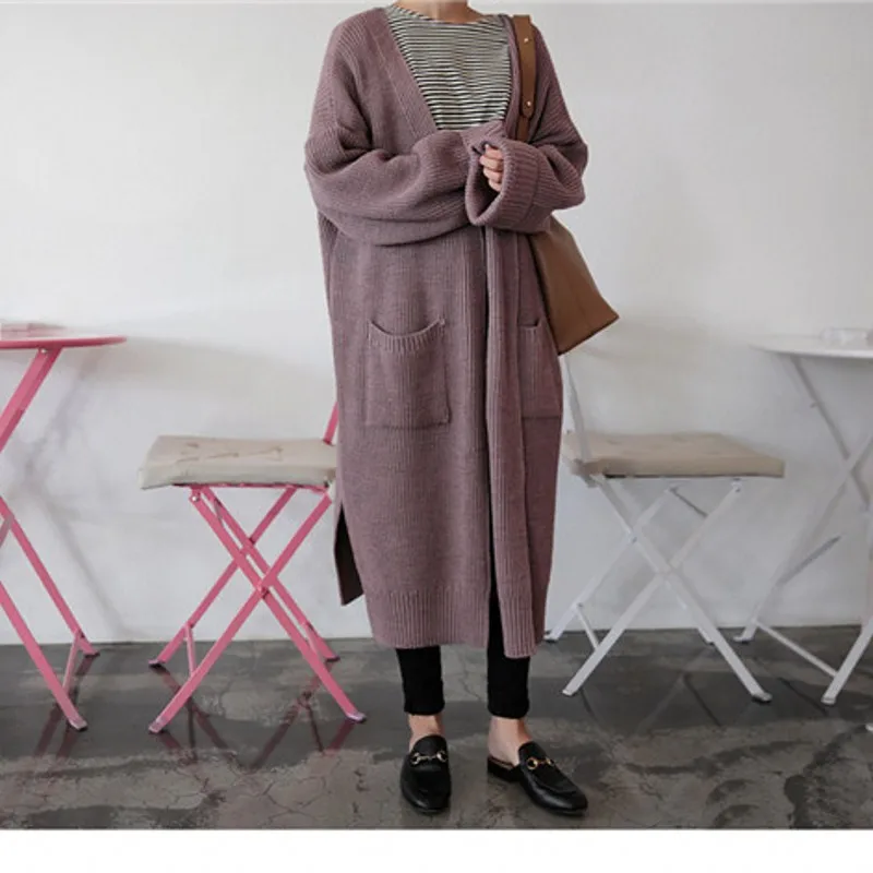 

Harajuku Long Cardigan Ladies 2018 autumn winter Fashion Long Knit Sweater Women Large Coat Casual Black Jacket Winter Clothing