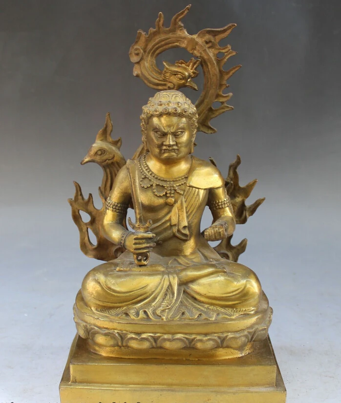 

song voge gem S0019 11" Tibet Buddhism Bronze Seat Lotus Acala Acalanatha Buddha God Phoenix Statue