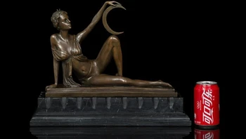 

Art Deco Sculpture God of Moon Nude Woman Bronze Statue Signed