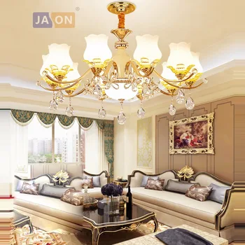 

led e14 Postmodern Iron Glass Crystal Gold White Chandelier Lighting Lamparas De Techo Suspension Luminaire Lampen For Foyer