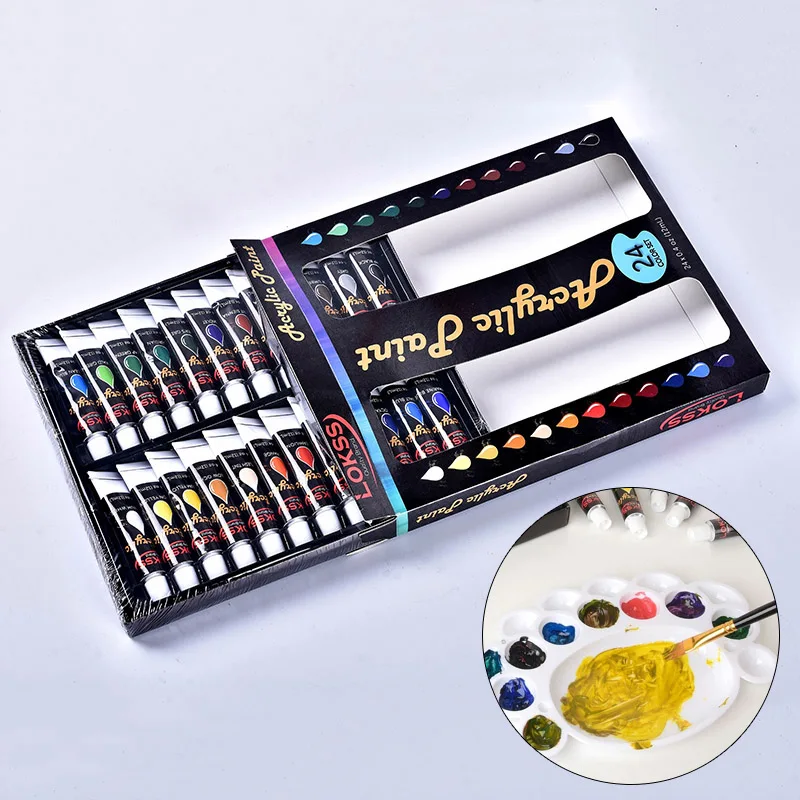 Liquid Acrylic Paint Set 24 Colors 12ml Water resistant Pigment For