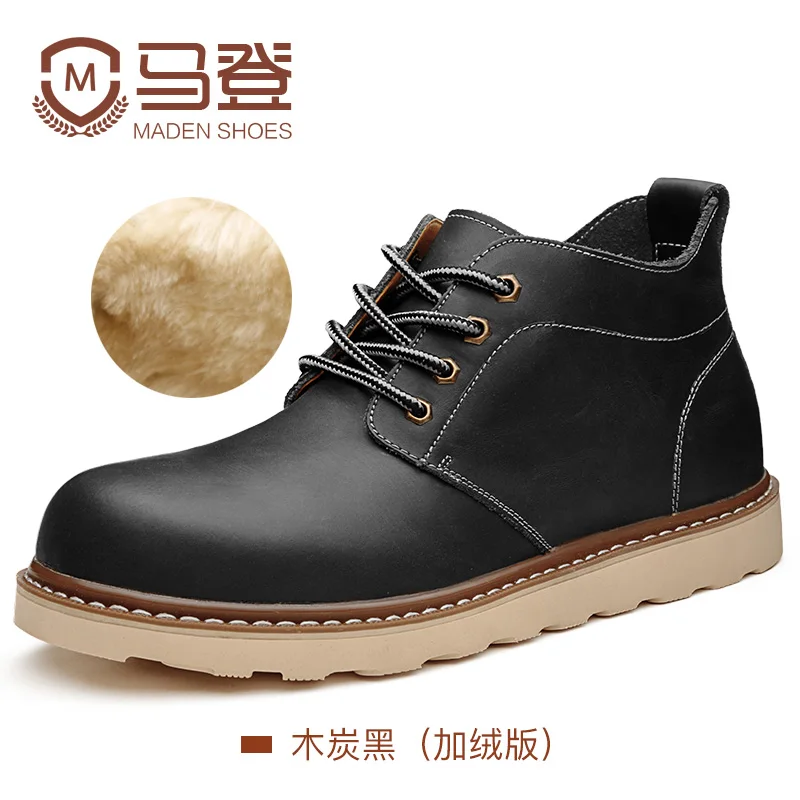 

Maden Brand 2016 Winter Boots for Men High Top Boots Botas Genuine Leather Vintage Tooling Boots with Fur Sapato Masculino