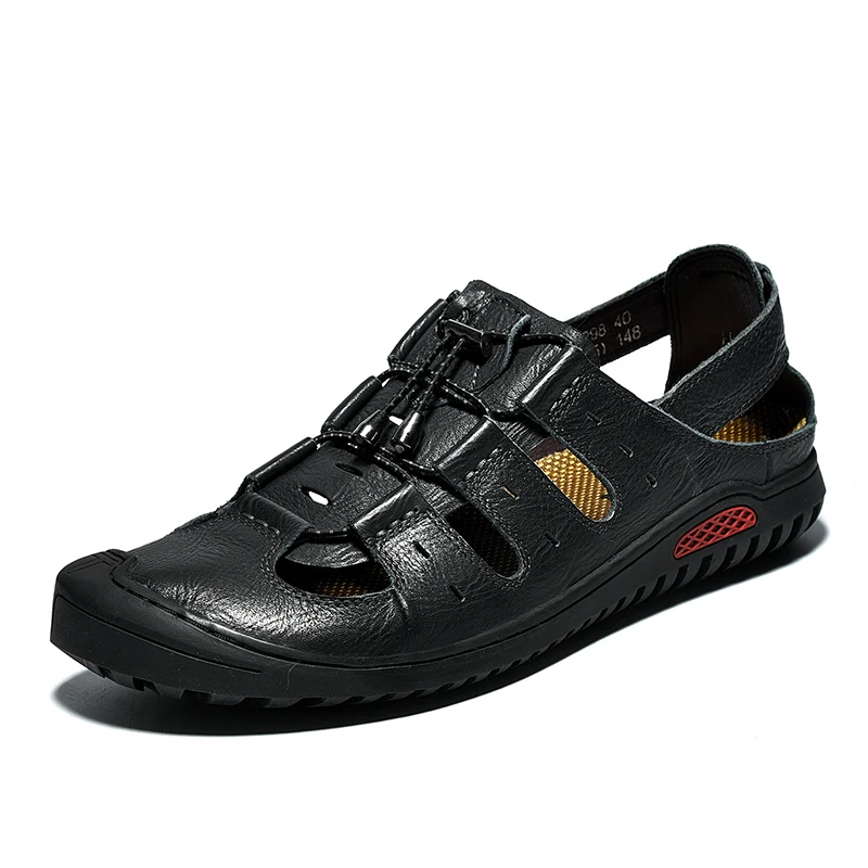 

JMaiou Brand Genuine Leather Shoes Summer Men's Sandals Fashion Summer Casual Shoes Men Beach Sandalias Men Shoes Big Size 38-46
