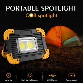 

LED Portable Spotlight Rechargeable Outdoor Working Light Floodlight 20W COB Emergency Light For Hunting Camping Searchlight