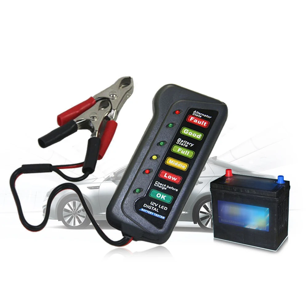 

12V Digital Battery Alternator Tester Car Vehicle Diagnostic Tool with 6 LED Lights Display Battery Testers Circuit Tester