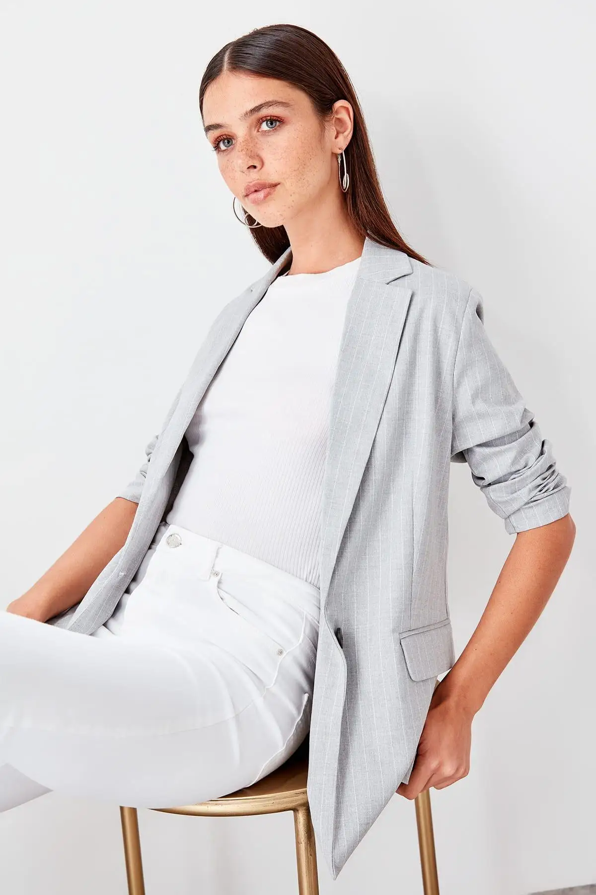 price reduction  Trendyol Gray Striped Jacket TWOAW20CE0043