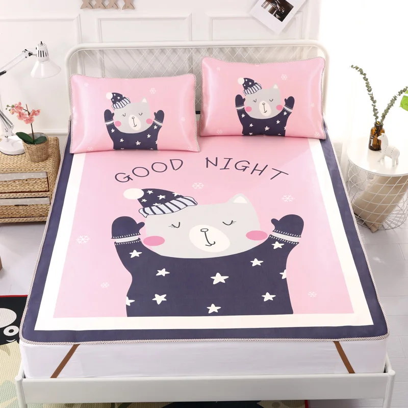 

Three-piece simple Viscose fiber Mat Fitted sheet set Summer Cool cartoon Mat bed cover sleeping mattress protector Mattress