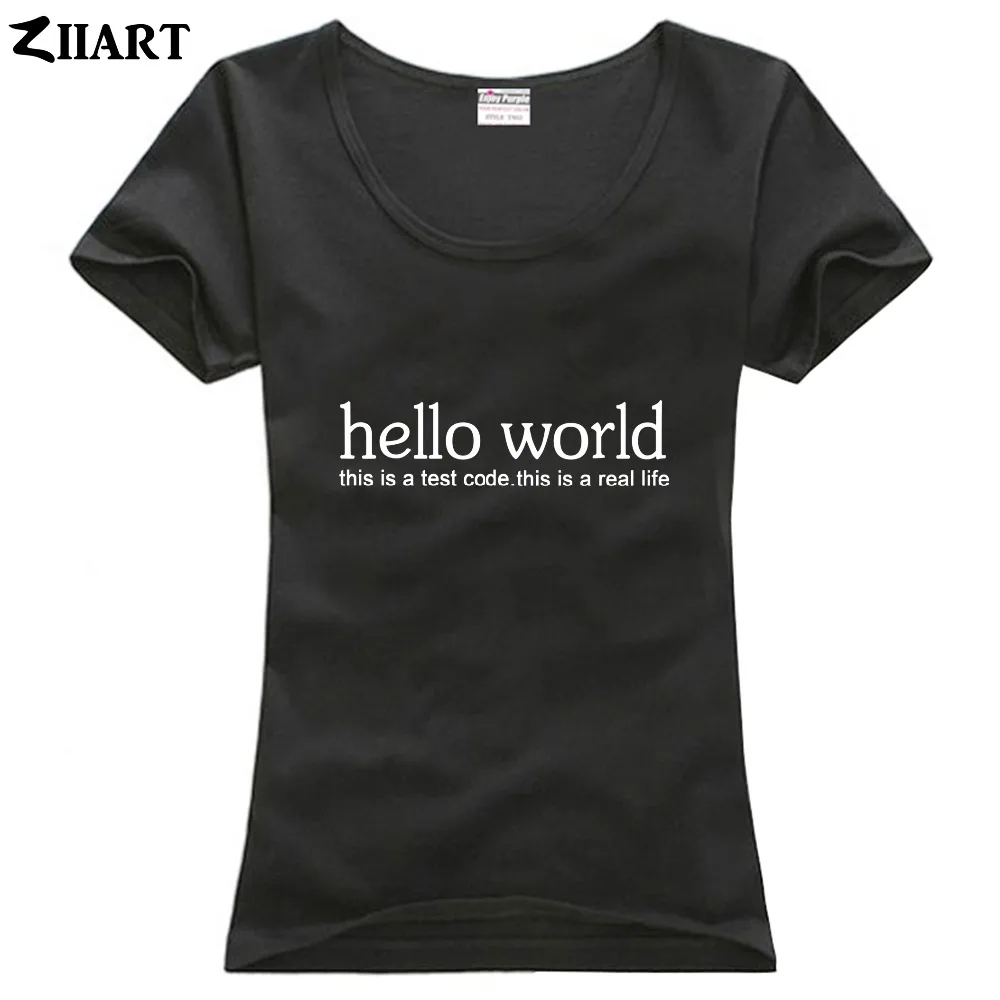 

geek hello world this is a test code this is a real life couple clothes girl woman female o-neck cotton short-sleeve T-shirt