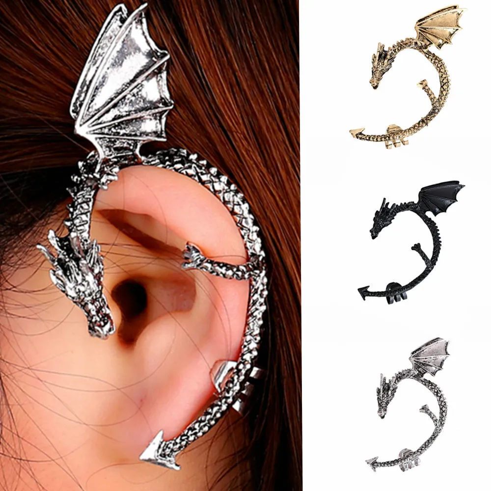 Retro Vintage Gothic Rock Punk Twine Dragon Shape Ear Cuff Earring Earrings for Women Men Earrings