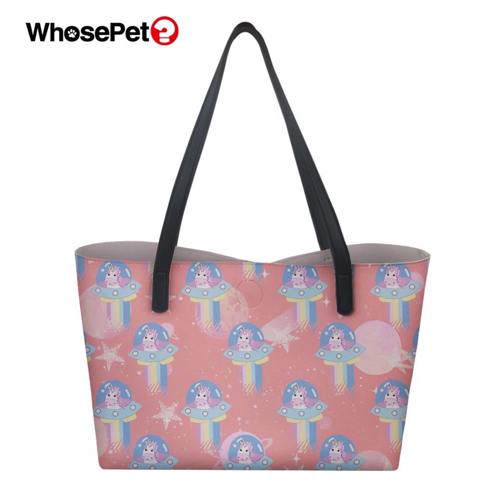 

WHOSEPET Ladies Top-handle Bags Unicorn Horse Print Girls Luxury Travel Totes Bags Rock Skull Pattern Female PU Girls Handbags