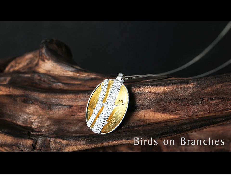 Lotus весело момент реального 925 пробы серебро Модные украшения творческие птицы на ветках Дизайн кулон без Цепочки и ожерелья для Для женщин