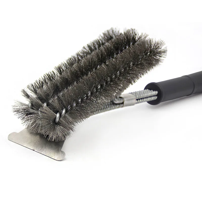 Scraper With Three Barbeque Grill Brush And Three Stainless Steel Wire Grill Cleaning Brush Barbecue Cleaning Tool 18 Inch 1pcs
