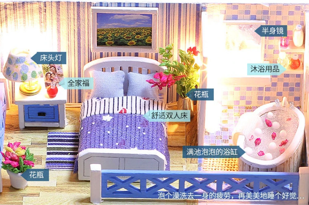 Diy Assemble Doll House Toy Wooden Miniatura Doll Houses Handmade Doll House Toys With Furniture Led Lights Kids Birthday Gifts (14)