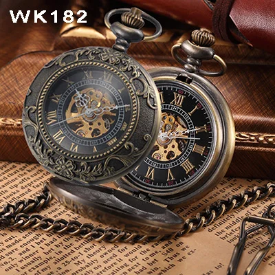Стимпанк карманные часы Механические карманные часы флип часы ожерелье ретро скелет винтажные карманные часы брелок Прямая поставка - Цвет: Wk182