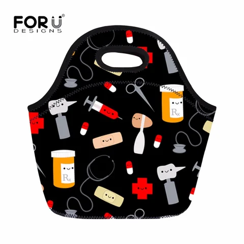 Bolsa de Almoço Forudesigns Feliz Doutor Bonito Impresso Térmico Isolado Neoprene Cooler Lancheira Feminino Crianças Tote Comida Bolsa Termica