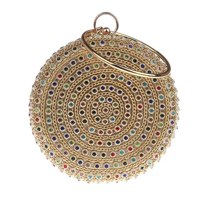 Round ball Evening Bag luxury rhinestone Purse clutch Colorful Diamond Wedding Clutches Gold Silver chains Handbags ZD1307 - Цвет: Gold