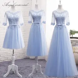 Ангел замуж простые нарядные платья с коротким рукавом синий Свадебная вечеринка платье Младший гостей свадьбы платье vestido de festa 2018