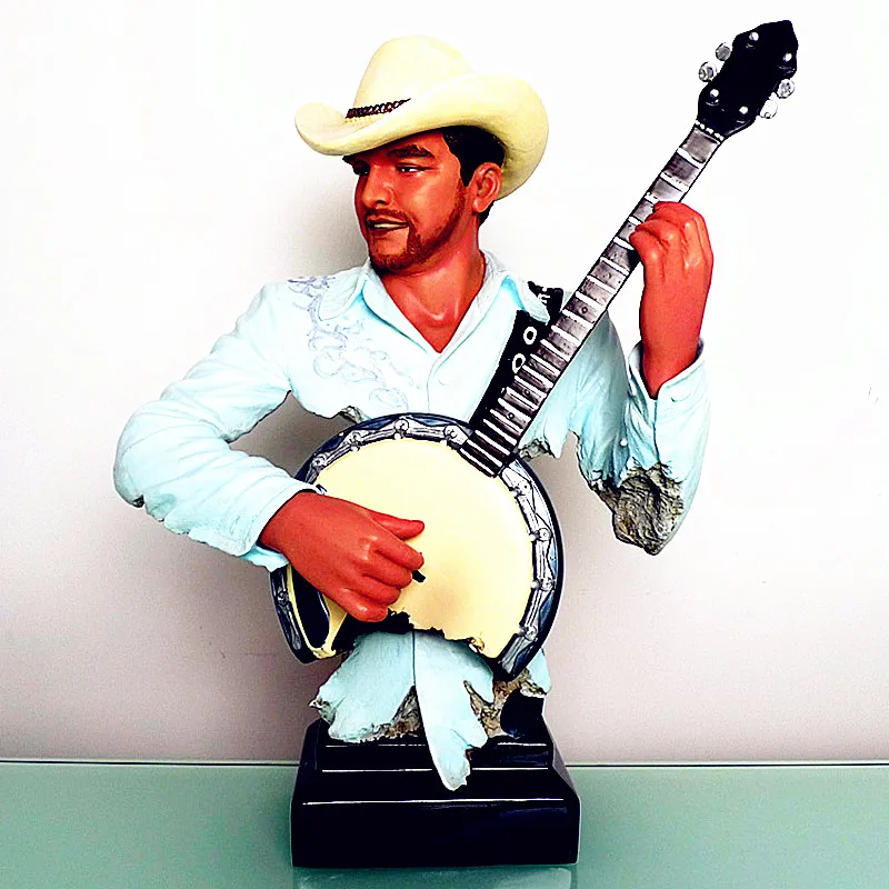 West Cowboy Banjo Sculpt Bust Famous Music Figure Statue Musician
