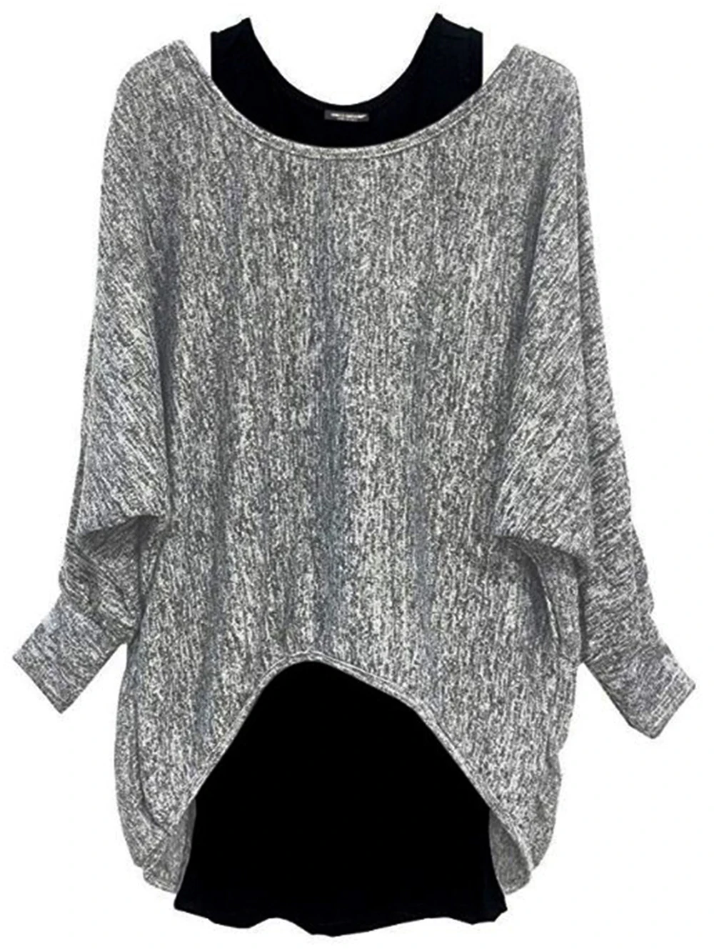 Wipalo модная женская футболка размера плюс с рукавом летучая мышь, комплект из двух частей, женская футболка с высоким низом, футболка с топом, повседневные женские рубашки - Цвет: Gray