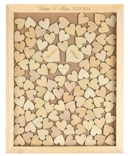 

Alternatives Wedding Guest Book Frame Custom Drop Box Guest Book Bride Groom Guest Book with Wooden Hearts Wedding Decor Gifts