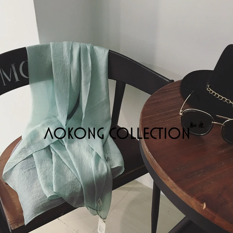 95*180cm New High Quality Soft Silk Linen Shinny Solid Plain Shawls Oversize Muslim Headband Wraps Hijab Scarves 6