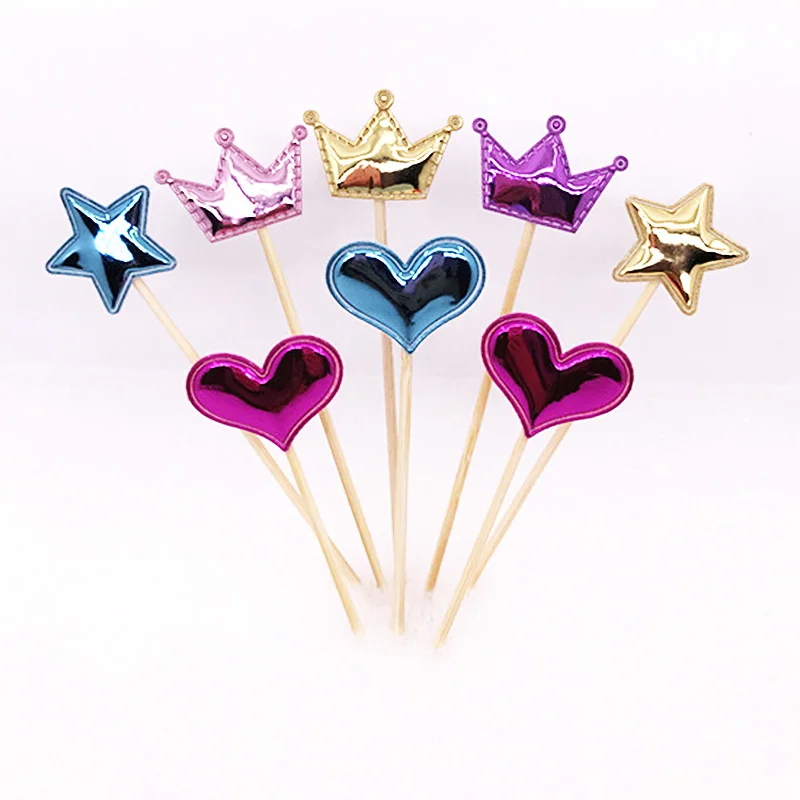 Shimmer Festival Supplies Heart 5PCS/Set Cake Flag Crown Birthday Party Cake Insert Cards Cake Decorations DIY Star Wedding