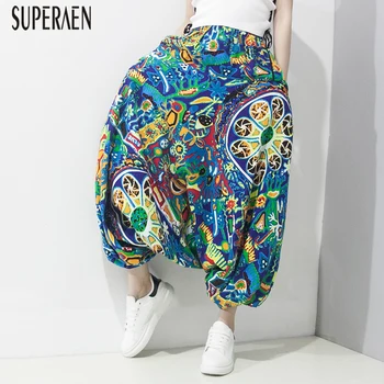 

SuperAen Cotton and Linen Women Long Pants Elastic Waist Wild Casual Pants Female Loose Pluz Size Spring and Summer New 2019
