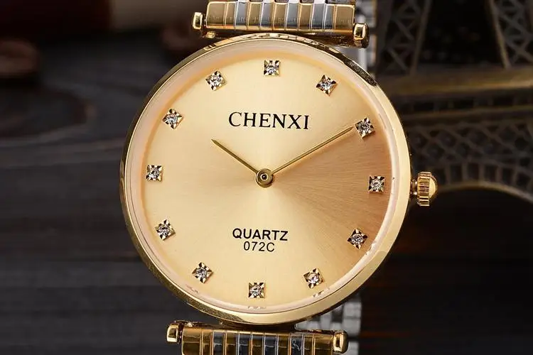 Chenxi брендовые модные повседневные парные часы в деловом стиле для мужчин и женщин, золотые водонепроницаемые кварцевые амулеты из нержавеющей стали - Цвет: Gold Man