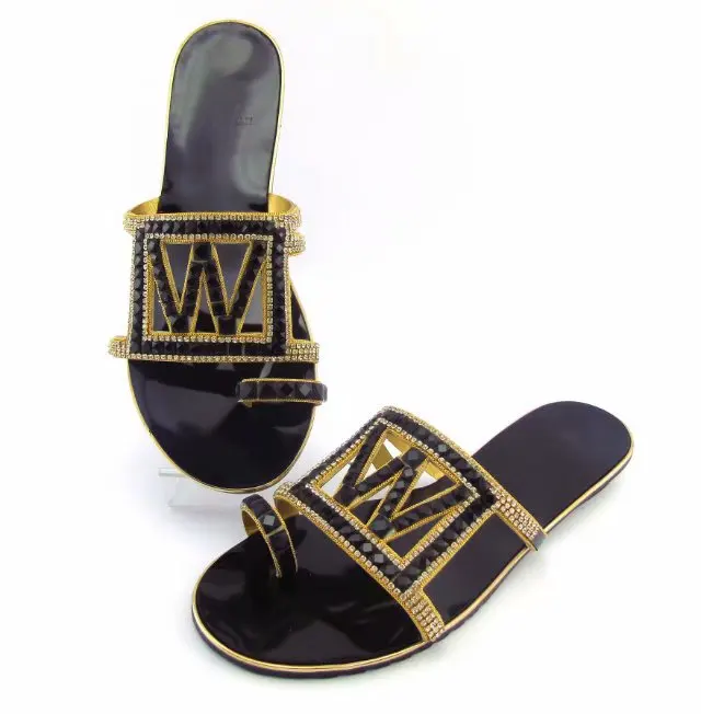 Fashionable black women sandals with rhinestone design african black
