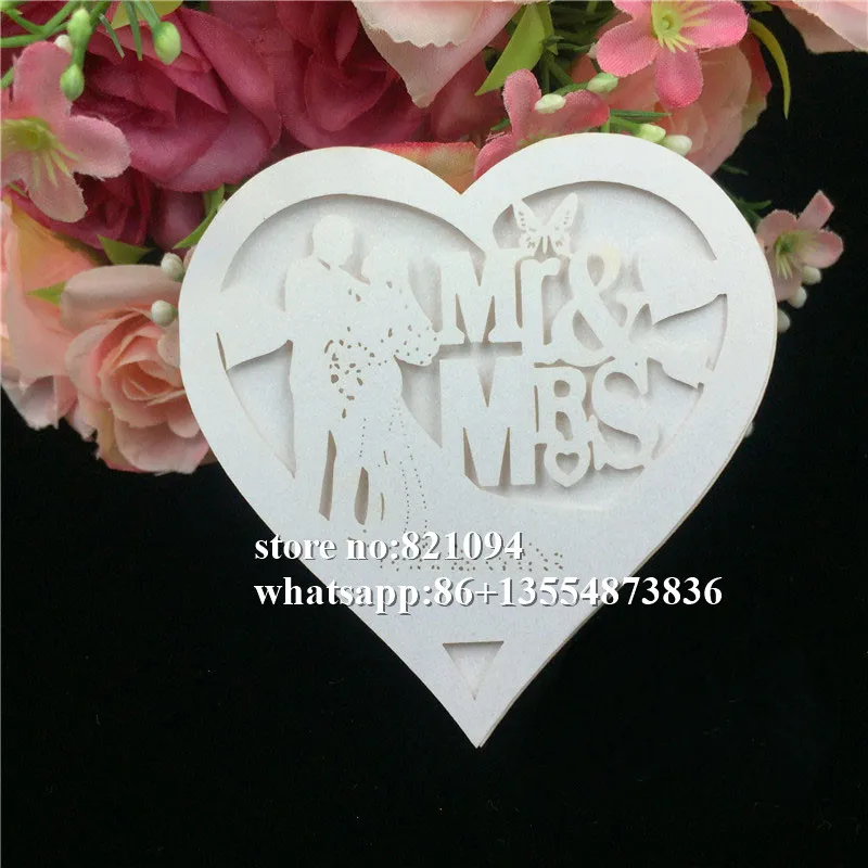 50Pcs laser cut Love heart Mr Mrs Seat Name RSVP table Cards Wedding Party Invitation wish for party home Decoration | Дом и сад