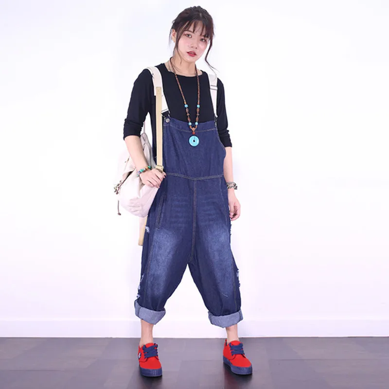 Women Bib Overalls Denim Pants Leisure Baggy Denim Jumpsuits Suspenders