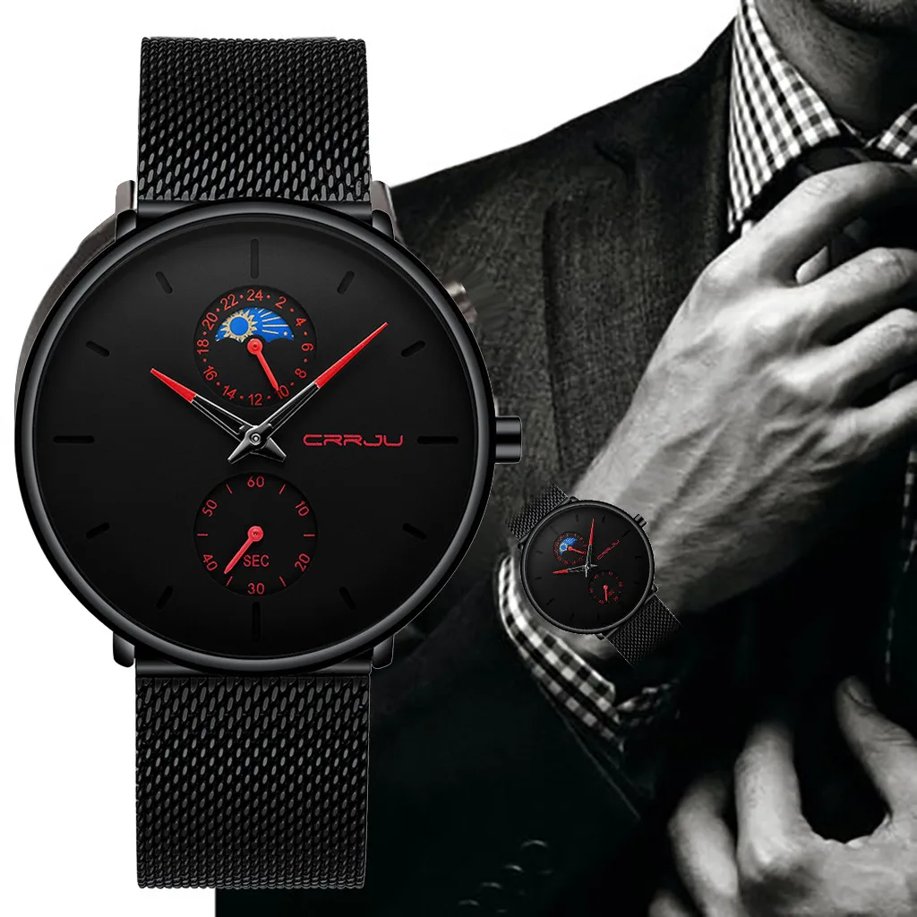 

ISHOWTIENDA Men's Watch Simple Top Brand Casual Quartz Watch Waterproof Black Stainless Steel Mesh Strap High Quality Top 2019