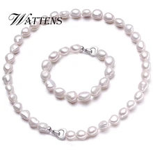 WATTENS Barroca Pérola Jóias Conjuntos de Colar de pérolas naturais Pulseira de Pérolas Conjuntos de Jóias Mulheres Do Partido Jewlery Casamento Presente de Natal(China)
