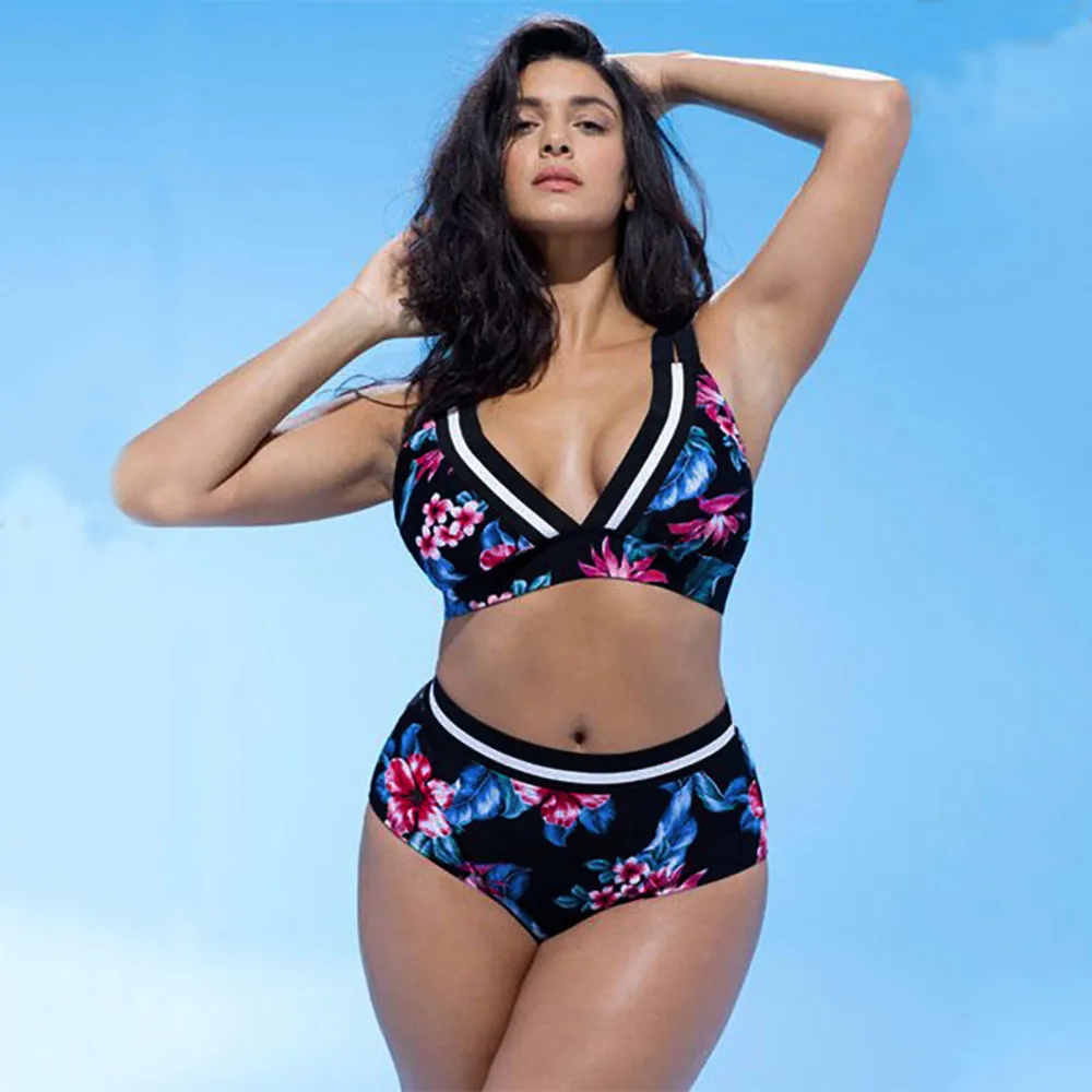 

Women's Large Size Floral Print Split Swimwear Bikini 2019 Sexy Swimwear Women Bikini Two-Piece High Waist Swimsuit Beachwear
