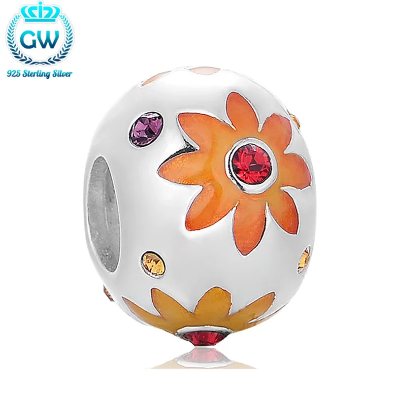 

Sterling Silver Beads Flower Charm Yellow Enamel Fits Necklace Bracelet Beads & Diy Jewelery Making Brand Aimili D119