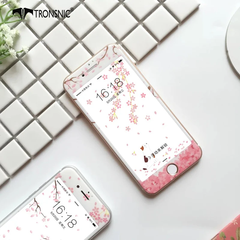 

Tronsnic Sakura Tempered Glass Film for iPhone 6 6S plus Flower Screen Protector for iPhone 7 8 plus Luxury Pink Front Glass Hot