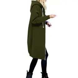 Осень-зима Для женщин Повседневное с длинной застежкой-молнией куртка с капюшоном плюс Размеры толстовки с капюшоном Винтаж 3 XL с длинным