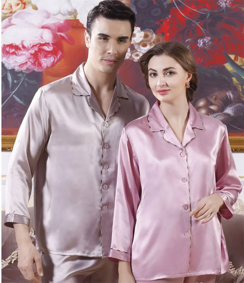 

Men's Sleepwear 100% Pure Silk Couples Pajamas Top and Bottom Set For Men Size L XL XXL