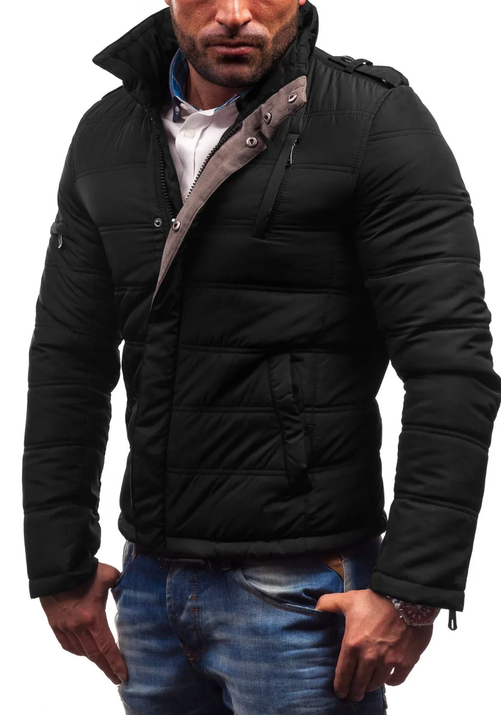 Wholesale Euro 2016 plus size M-5XL men parkas winter fashion thicken warm Epaulette stand collar zippers button men coat T55