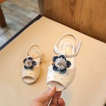

Children Sandals Summer Girls Sandals Fashion Kids Flower Beach Shoes Pearl Decoration For Baby Girls Shoes EU 21-30