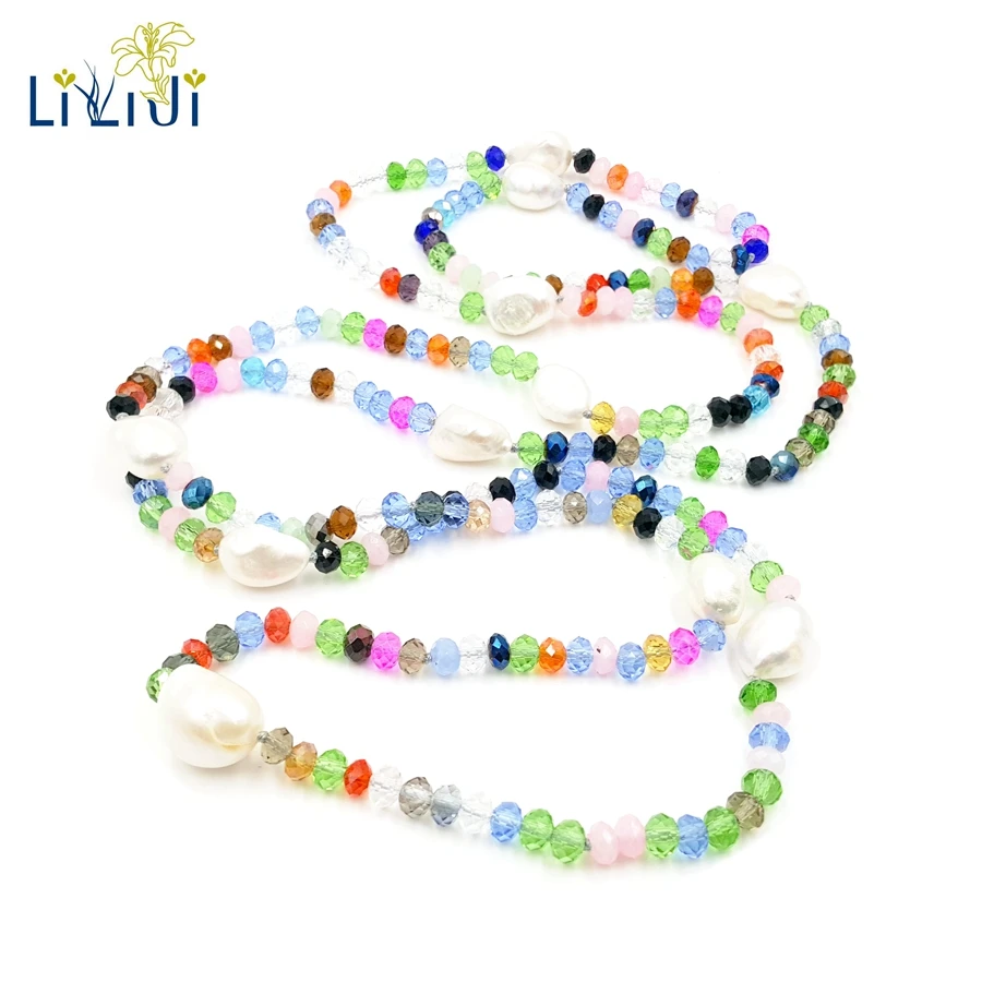 Lii Ji Colorful Real Freshwater Pearl Crystal Elegant Long Necklace Nice Gift For Women