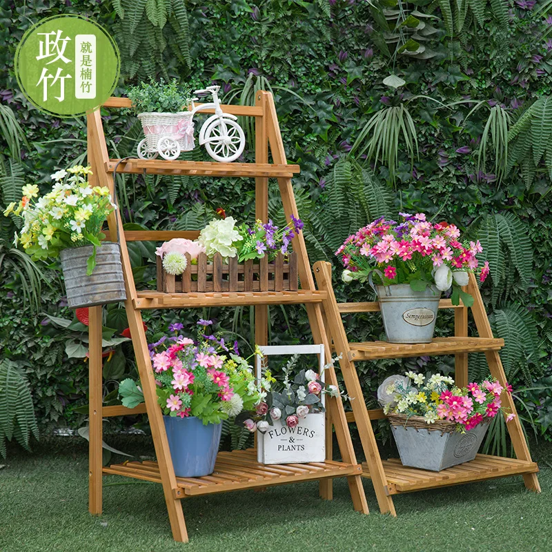 Outdoor Garden Flower Bamboo Folding Multi Layer Solid Wood Outdoor Garden Flower Bamboo Folding Multi Layer Solid Wood Shelves Shelf Storage Rack Ladder Balcony