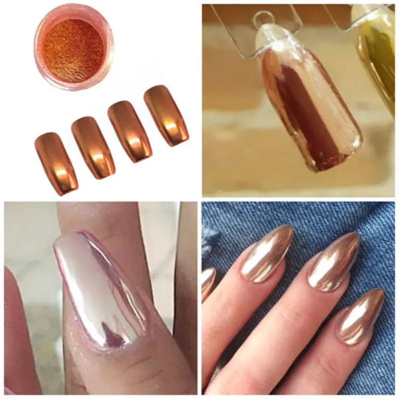 Шеллхард 2 г розовый порошок для ногтей Золотой зеркальный хромированный эффект DIY блеск для ногтей порошок пыль Сияющий для дизайна ногтей