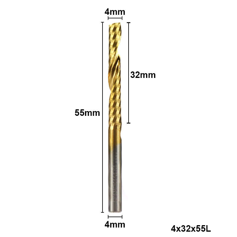 XCAN 1 шт. 4 мм хвостовик с титановым покрытием Одна Флейта концевая фреза Карбид спиральная Концевая фреза ЧПУ Гравировальный Бит фреза - Длина режущей кромки: 1pc 4x32x55mm