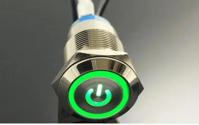 

5-Colors Car Computer Appliances DIY 19mm 12V Metal LED Power Push Button Switch Self-locking With Power symbol 001#