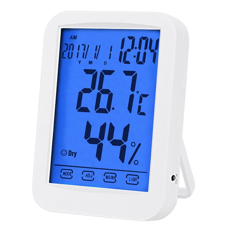 Температурный гигрометр цифровой термометр для помещения умный сенсорный экран свет Встроенные часы Термометры домашняя метеостанция