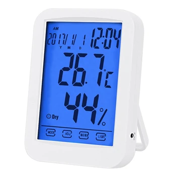 

Temperature Hygrometer Indoor Digital Thermometer Smart Touch Screen Light Built-In Clock Thermometers Home Weather Station