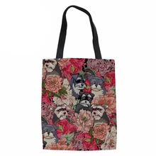 Хозяйственные сумки Складная Женская Экологичная сумка многоразового использования для дам Шнауцер печатная Сумка Пляжная Сумка рециркулированная упаковка