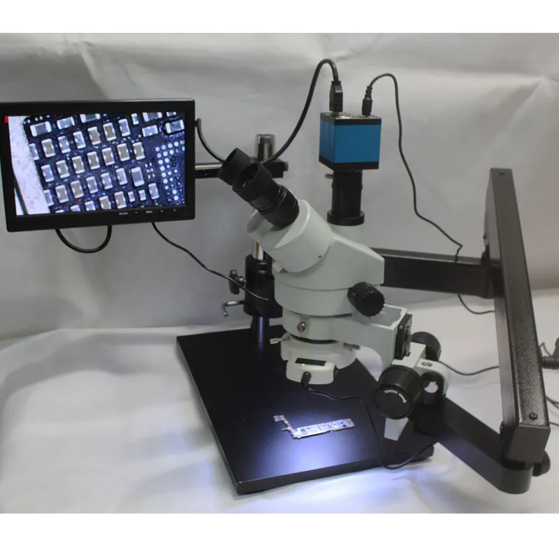 3.5X-90X Тринокулярный артикуляционный кронштейн зажим большая база зум стерео микроскоп с 16MP HDMI USB камера 144 светодиодный светильник источник
